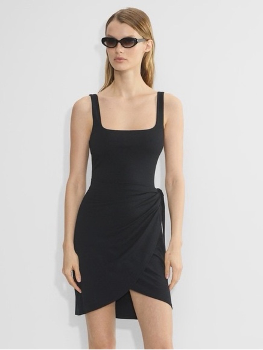 Aritzia Black Square-Neck Wrap-Detail Mini Dress